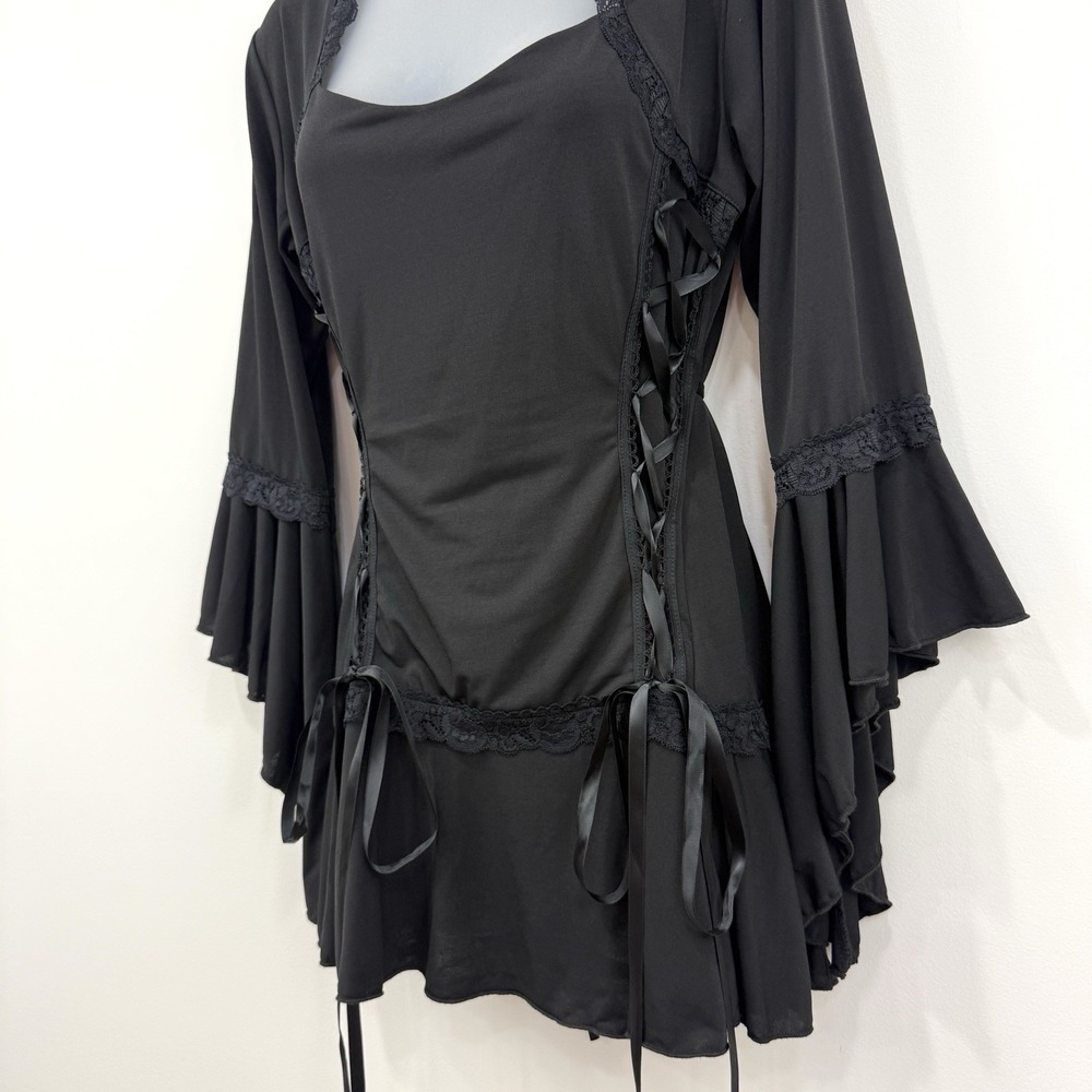 Dare To Wear Top Women's 1X Black Witchy Renaissance Fairy Grunge Corset Lace - Picture 12 of 16